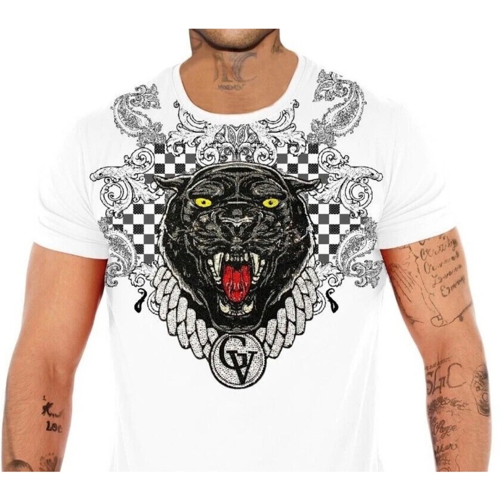 Avenue George V Paris T-Shirt rhinestone Men's White Short Sleeve Shirt S XL NWT